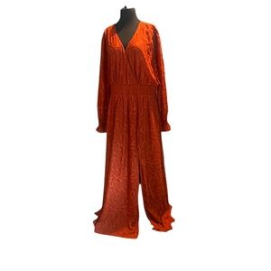 Baltic‎ Born Chiffon Textured Long Sleeve Floral Women's Maxi Dress In Rust, NWT